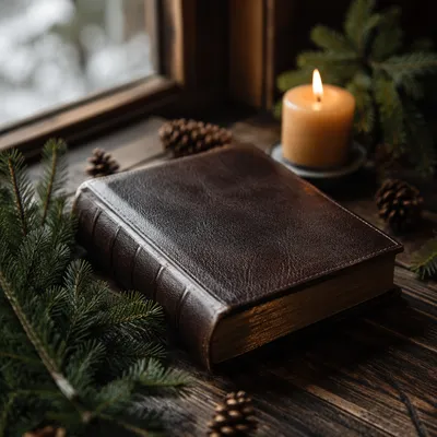 Leather Bible on Evergreen Walnut Table