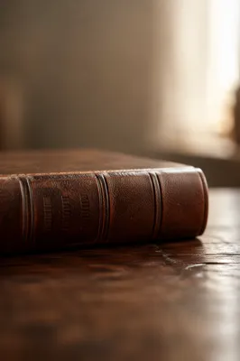 Leather Bible on Dark Walnut Table