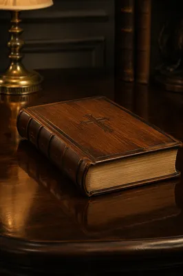 Leather Bible on Dark Polished Wood