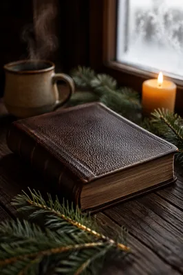 Leather Bible on Dark Walnut Table
