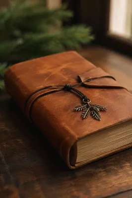 Leather Bible on Dark Walnut Table