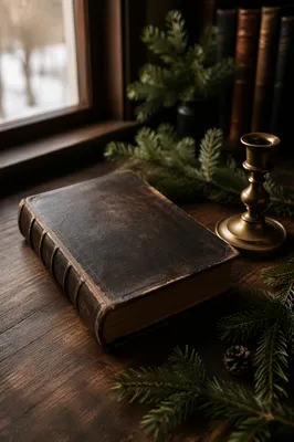 Worn Leather Bible with Evergreen Accents