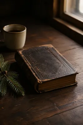 Leather Bible on Dark Walnut Table