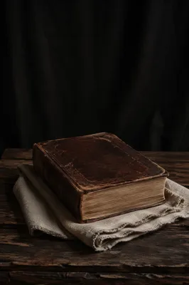 Worn Leather Bible on Dark Wood
