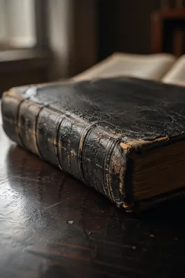 Antique Leather Bible on Dark Wood