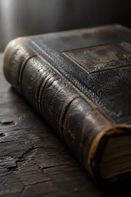 Aged Leather Bible on Dark Wood