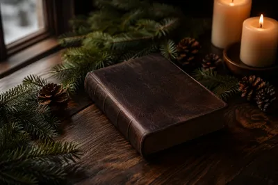 Leather Bible with Evergreen Candlelight