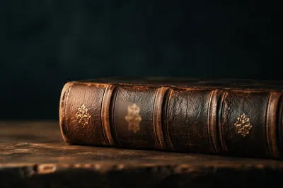 Leather Bible on Dark Wooden Table
