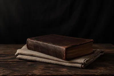 Worn Leather Bible on Dark Wood