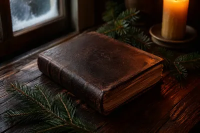 Leather Bible on Dark Walnut with Evergreen