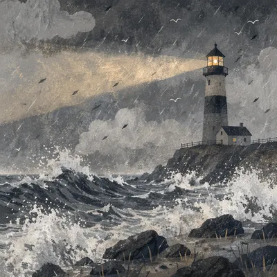Lighthouse Beacon Through Stormy Seas