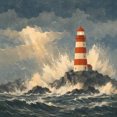Storm Lighthouse Beacon Over Crashing Seas