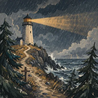 Storm Lighthouse Beacon with Evergreen Cross
