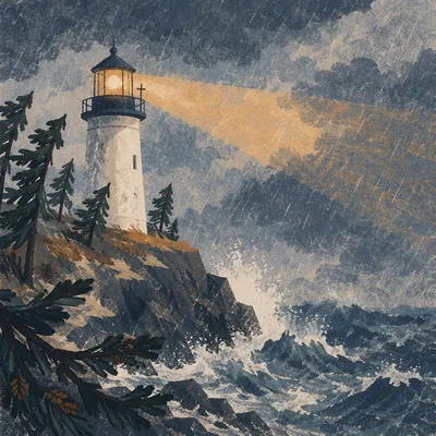 Storm Lighthouse Beacon of Steadfast Hope