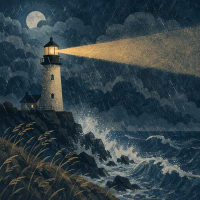 Lighthouse Beacon Through Stormy Seas
