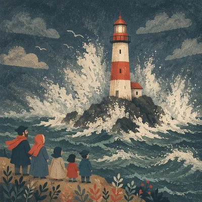 Hopeful Lighthouse Beacon Through Coastal Storm