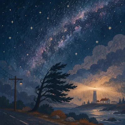 Evergreen Silhouette by Stormlit Lighthouse
