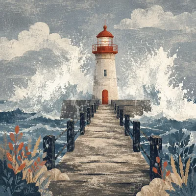 Solitary Lighthouse Beacon in Coastal Storm