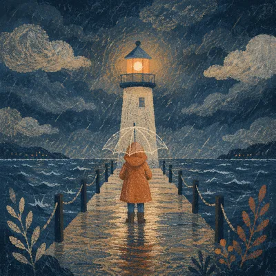 Stormy Pier Lighthouse Beacon of Hope