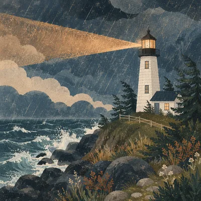 Lighthouse Beacon Guiding Through Stormy Coast
