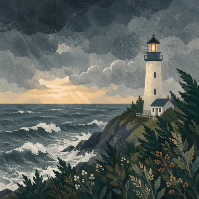 Stormy Evergreen Lighthouse Beacon of Hope