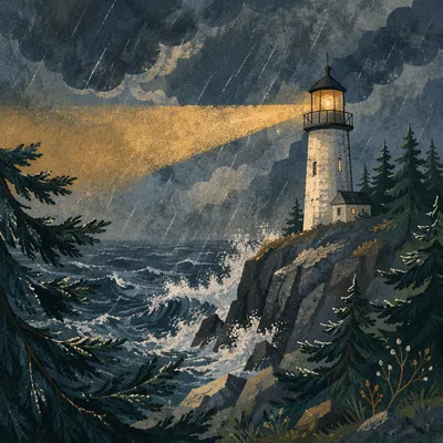 Lighthouse Beacon of Hope in Storm
