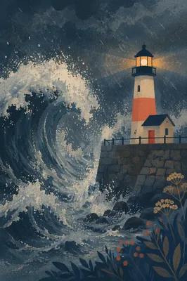 Lighthouse Beacon Through Stormy Seas