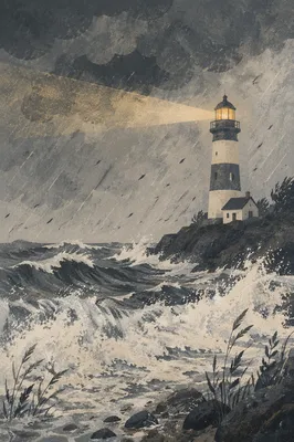 Lighthouse Beacon Through Stormy Seas