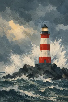 Storm Beacon Lighthouse Over Crashing Waves