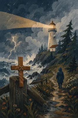 Lighthouse Beacon of Hope in Storm