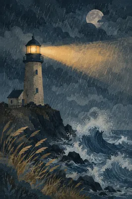 Stormy Lighthouse Beacon on Rugged Coast