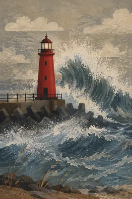 Steadfast Lighthouse Beacon in Coastal Storm