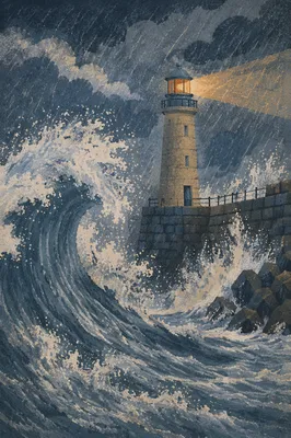 Lighthouse Beacon Through Violent Coastal Storm