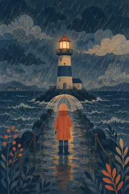 Lighthouse Beacon Guiding Through Storm