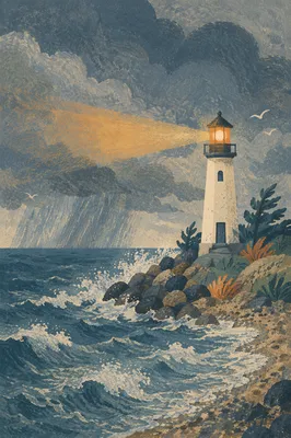 Hopeful Lighthouse Beacon Through Stormy Seas