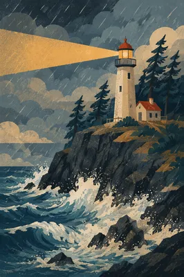 Stormy Lighthouse Beacon of Steadfast Hope