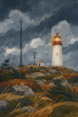 Storm Beacon Lighthouse Among Evergreen Moorland