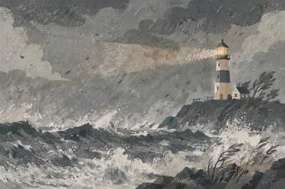 Stormy Lighthouse Beacon Over Churning Seas