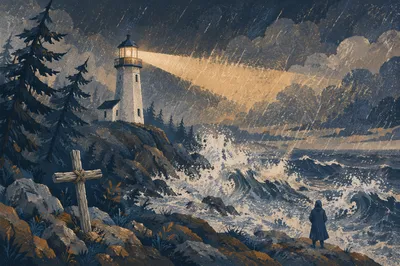Storm Lighthouse Beacon with Evergreen Cross