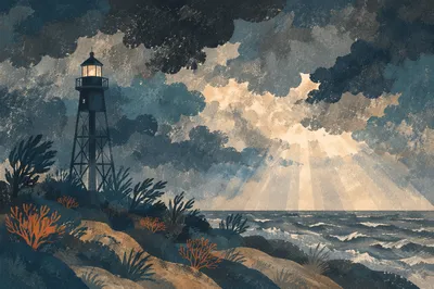 Stormy Lighthouse Beacon Under Dramatic Clouds
