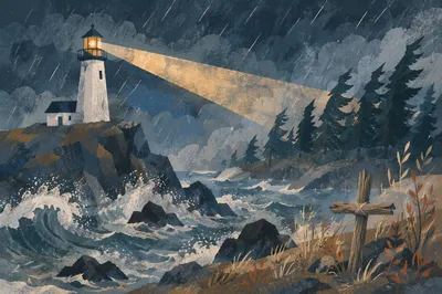 Lighthouse Beacon Guiding Faith Through Storm