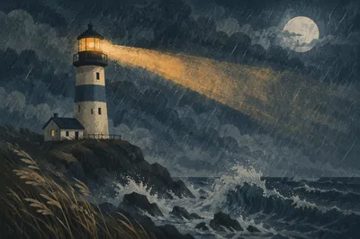 Stormy Lighthouse Beacon Over Rugged Coast