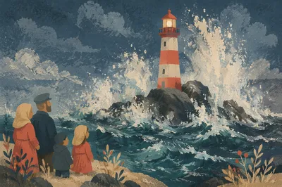 Hopeful Lighthouse Beacon Through Coastal Storm