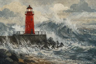 Steadfast Lighthouse Beacon in Coastal Storm