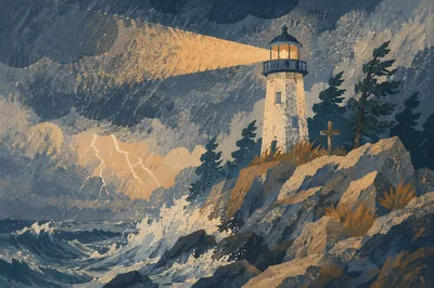 Storm Lighthouse Beacon with Evergreen Cross