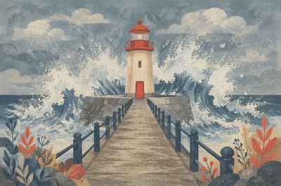 Lighthouse Beacon Through Coastal Storm