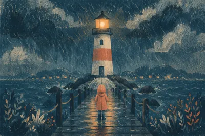 Lighthouse Beacon Guiding Through Stormy Twilight