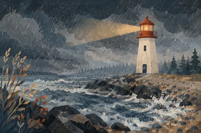 Stormy Lighthouse Beacon of Steadfast Hope