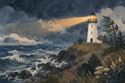Stormy Evergreen Lighthouse Beacon of Hope