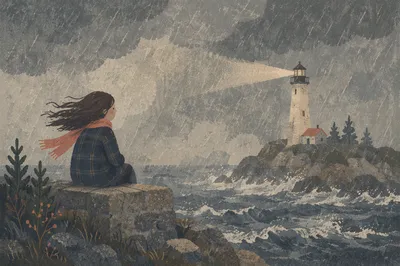 Lighthouse Beacon Through Coastal Storm